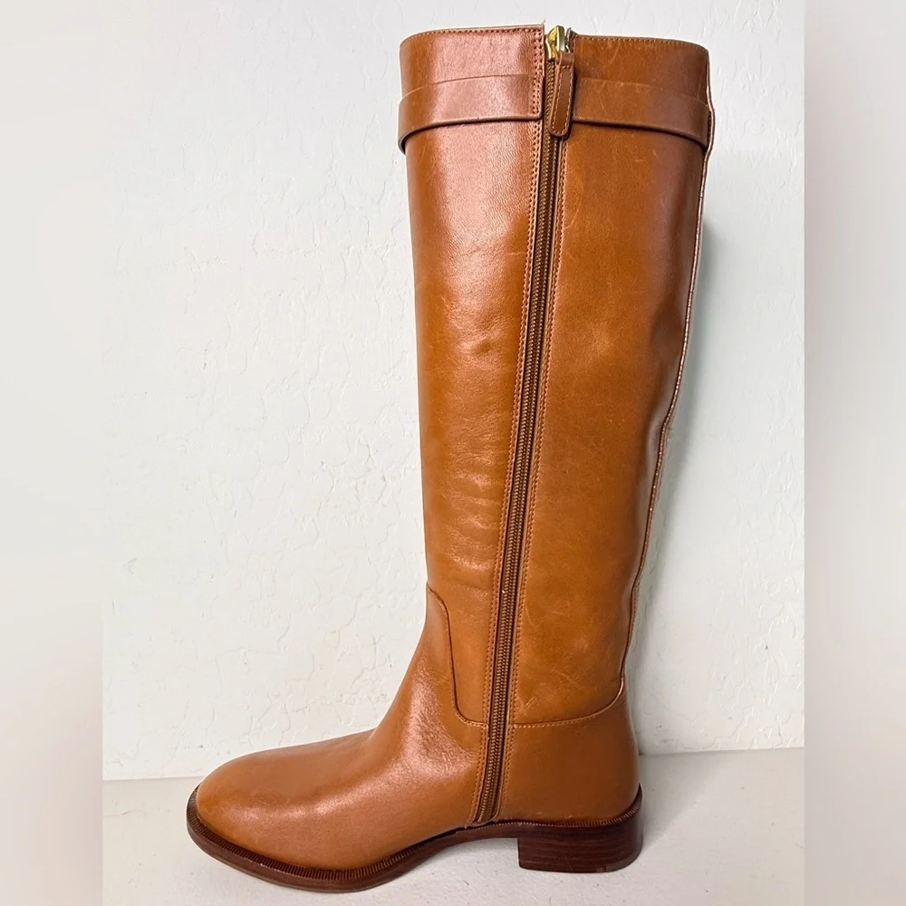 New Tory Burch Everly Strap Equestrian Riding Boots in Sierra Tan Size 6.5M